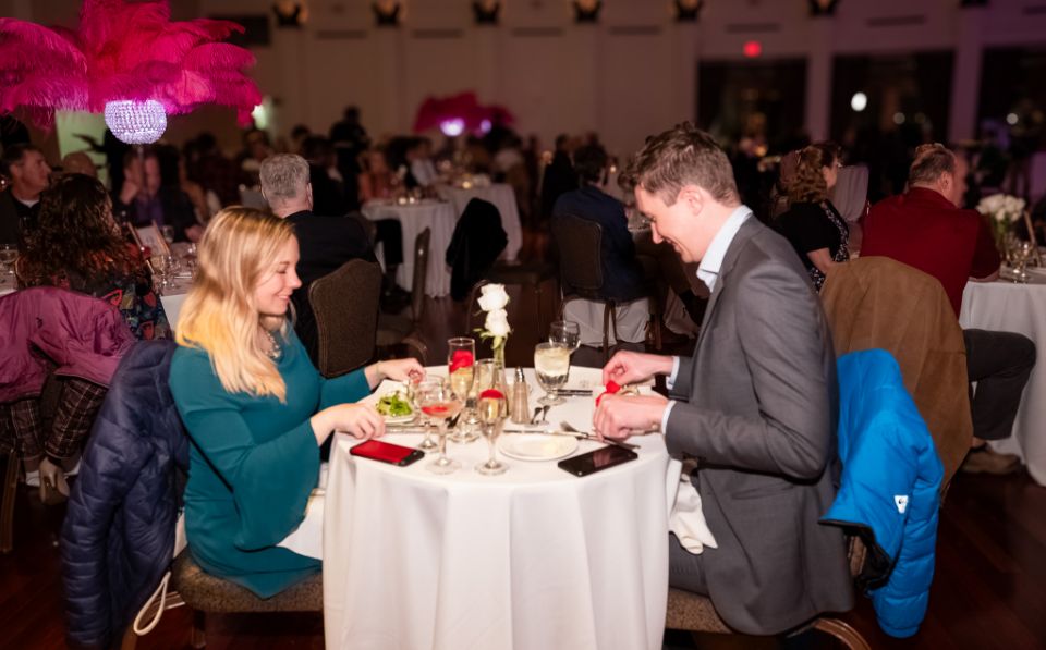 Guests enjoying dinner at a private event