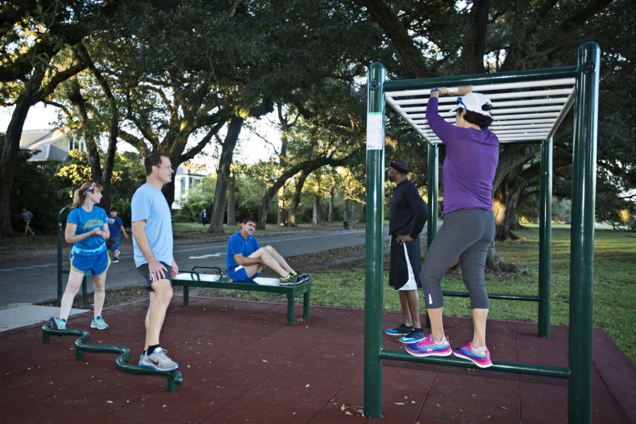 People exercising at the park