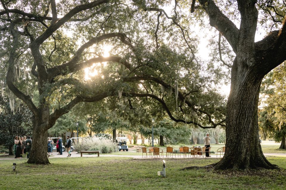 An outdoor wedding setup at Audubon Clubhouse in New Orleans