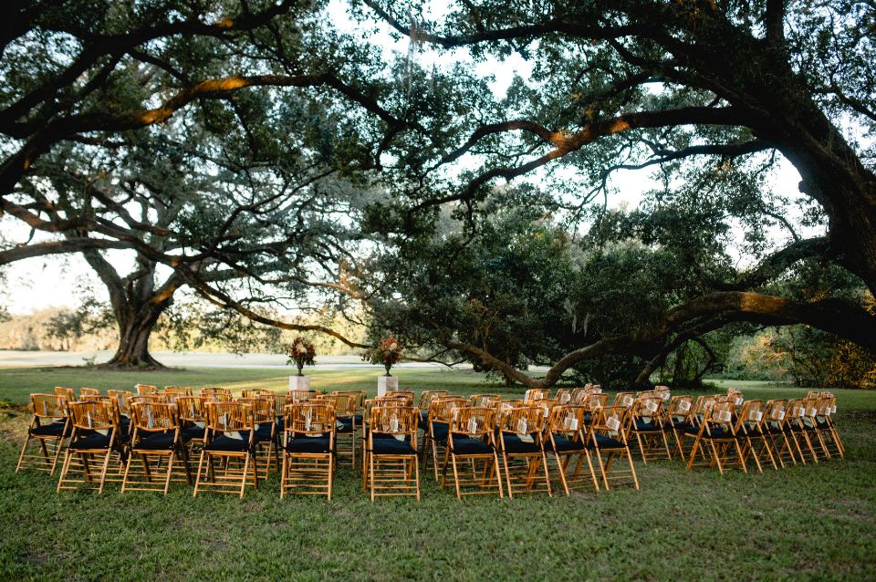 Chairs set up for an outdoor Audubon event