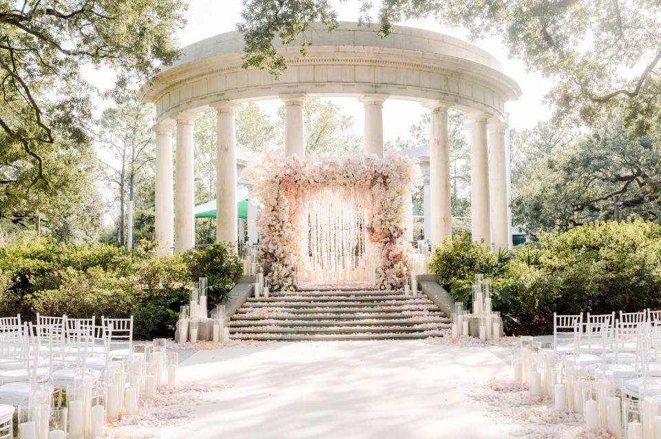 A flowery wedding setup at Audubon Zoo