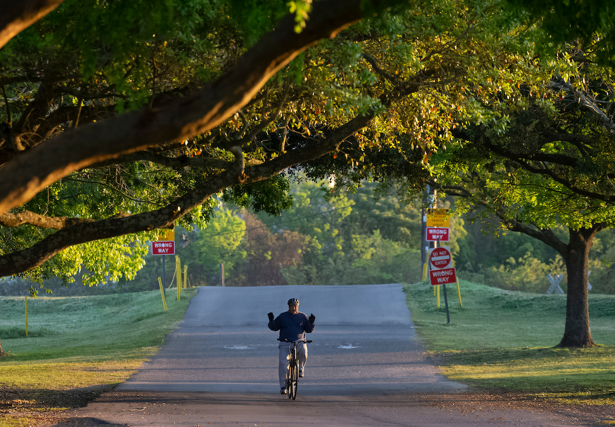 A cyclist at Riverview Park