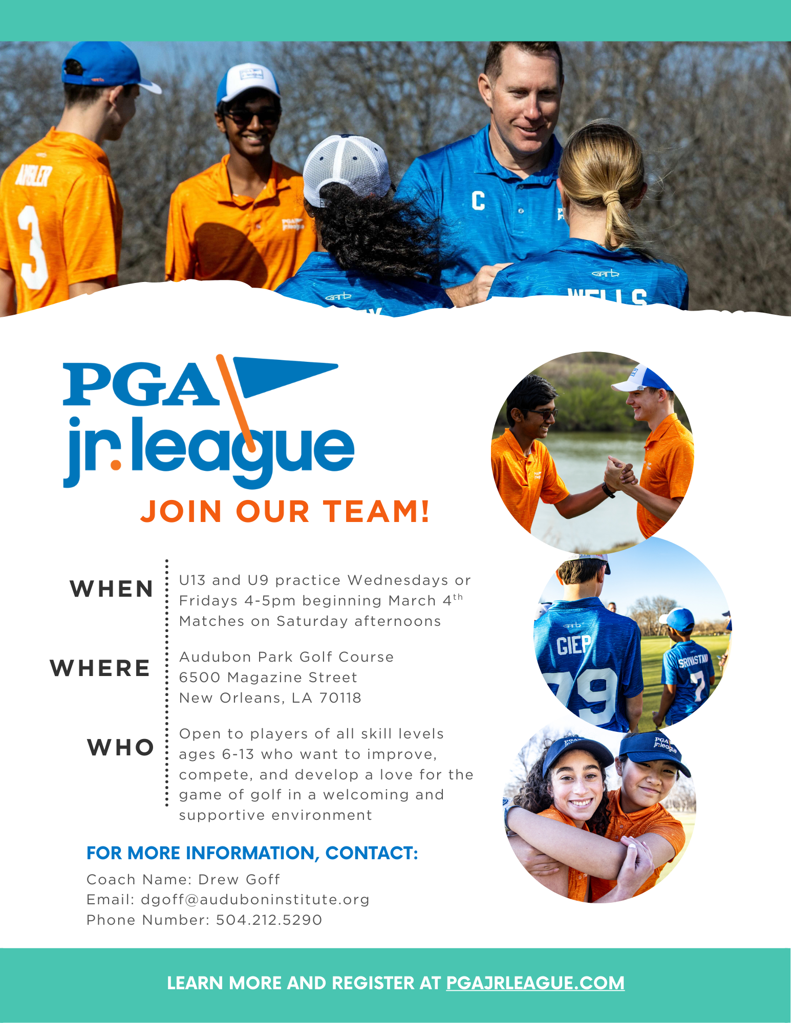 8 week Junior golf clinic winter series flyer